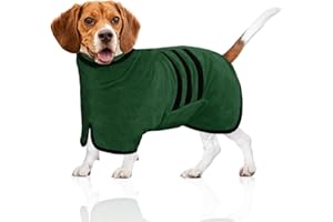 BASVII Albornoz para perros de microfibra, albornoz para perros extra absorbente y de secado rápido con cierre de velcro y cinta retráctil ajustable, albornoz para perros grandes, medianos y pequeños (M)