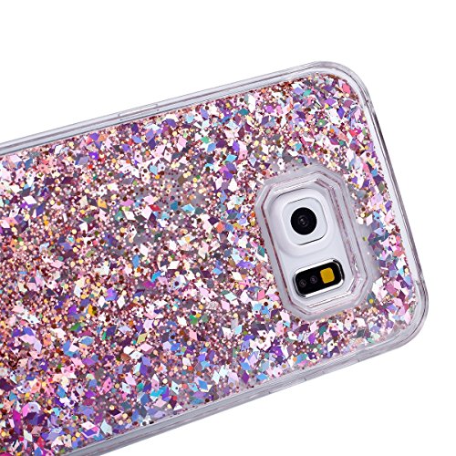 Galaxy S6 Edge Schutzhülle,Galaxy S6 Edge Hülle,Galaxy S6 Edge Flüssig Glitzer Hülle,Ukayfe Cool 3D Schwimmend Treibsand Flüssige Fließend Wasser Luxus Bling Hardcase Strass Glitzer Transparent Schutzhülle Crystal Clear Hülle Handyhülle Tasche Durchsichtig Hart PC Hüllen Handycover Schutz Cases Etui mit für Samsung Galaxy S6 Edge & 1 x Schwarz Eingabestift (Rosa) - 2