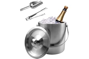 Doafoce Seau à Glace Isotherme avec Couvercle 2L Seau à Glaçons Double Paroi en Acier Inoxydable avec Pince à Glace et pelle à Glace pour Bouteille Bar Anniversaires Fêtes Pique-niques