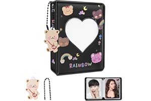 KeCool Kpop Photocard Holder 3 Inch Photocard Binder, Mini Photo Album Kpop Photocard Binder, Love Heart Hollow Kpop Photocard Album Kpop Binder Collect Album with Lovely Pendant (40 Pockets, Black)