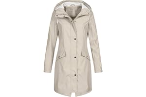 DABAOK Womens Rain Coat Women's Solid Color Rain Jacket Outdoor Hoodie Waterproof Long Coat Overcoat Windproof