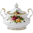 Van Well Zuccheriera Monica Con Coperchio - 280ml, Porcellana Bianca Con Fiori Rossi, Lavabile In Microonde E Lavastoviglie