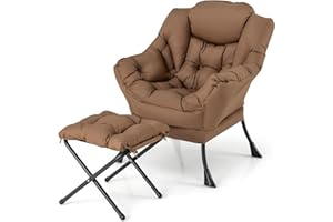 COSTWAY Fotel relaksacyjny z podłokietnikami, boczną kieszenią i podnóżkiem, fotel wypoczynkowy do salonu, sypialni, biura (brązowy)