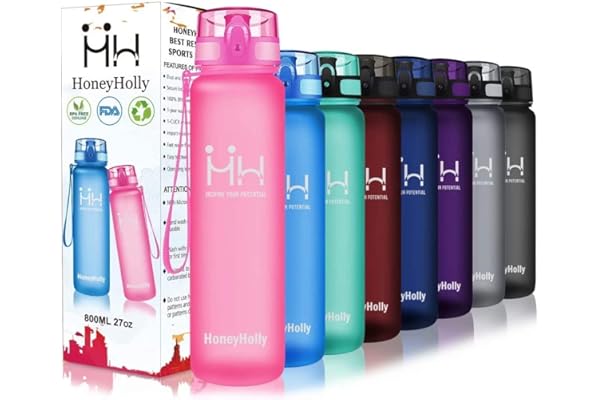 HoneyHolly - Botella deportiva (350/500/800 ml, 1/1,5 L, sin BPA, botella de agua, botella de bicicleta, botella de agua para niños, fitness