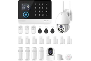 PGST Alarmas para Casa,Kit Alarma casa WIFI/4G gsm,Detector de Movimiento,contactores de Puerta, Sirena, cámara rotativa Interior y Exterior, Control Remoto,Compatible con Alexa, Google Home