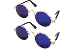 YAODHAOD Pet Dog Cat Sunglasses, Classic Retro Round Metal Prince Princess Sunglasses Puppy Katie Photo Props Toys（2 Pack (8cm, Blue)
