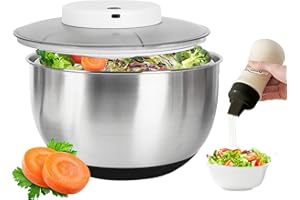 E-GREETSHOPPING Salatschleuder Edelstahl, 4.8L Großes Automatische Salat GemüSe Schleuder, Elektrischer Salatschleuder USB Aufladbar Salad Trockner Dörrautomat für Obst Gemüse Salat, mit Squeeze-Sauce-Flasche 350ml