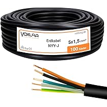 MAS Premium Aardkabel Stroomkabel 5-125m NYY-J 5x1,5, 2,5, 4, 6, 10 of 16 elektrokabel ring voor aanleg in de openlucht en ondergronds (NYY-J 5x1,5 mm², 70m