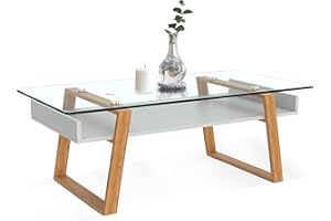 bonVIVO Donatella Tavolino da Salotto, Tavolino in Vetro, Tavolino da Soggiorno – Tavolino per Salotto/Tavolino da Salotto Moderno con Telaio in Legno Naturale e Superficie in Vetro