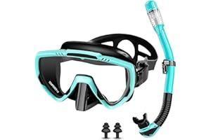 Vasmeiy Set per Snorkeling Adulti con Maschera e Boccaglio, Occhialini da Sub panoramici a 180°, Maschera da Snorkeling Antiappannamento e Anti-Perdite, per immersioni, snorkeling, nuoto