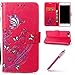 Produktbild iPhone 7/8 Plus Hülle Leather,Wallet Flip Cover for iPhone 7/8 Plus,Hpory Retro Blume Rattan Butterfly Muster Bling Flash-Pulver Handyhüllen Leder PU Bookstyle Klapphülle Case With Multi-Kredit Kartenfächer Wallet Flip Cover mit Magnetverschluss und Ständer PU Leder Und Silikon Innenschale Anti-Staub Anti-Kratzer und Shockproof Tasche Schutzhülle für iPhone 7/8 Plus + 1 x Hpory Stylus-(Rosenrot)