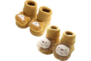 ILUFAM 2 Pairs Baby Non Slip Socks 3D Cartoon Animal Anti-Skid Winter Thick Warm Booties Sock Slippers for Newborn Infant Toddler Boys Girls
