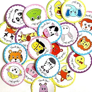 weRevel Jungle Theme Thank You Party Stickers, 40 Count, 2 Inches, Round, 20 Unique Designs
