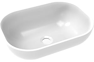 BAIKAL - Lavabo Cerámico sobre Encimera. Lavabo Ovalado en acabado Blanco Brillo. Medidas 45,5 x 33 x 13,5 cm. Sin orificio para grifo. Envío con Embalaje Reforzado