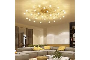 Lanekd Led avec Décor étoile Salon Plafonnier Star Design Chambre Lampes de Plafond La Chambre des Enfants Lustres Verre Abat-jour Pour Cuisine Restaurant Couloir D'or Lampes 28 Flamme Chaude Lumière