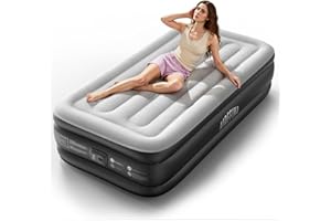 Airefina Łóżko dmuchane dla 1 osoby, samopompujący się materac z wbudowaną pompką, nadmuchiwany materac w ciągu 2 ~ 3 minuty, przenośne łóżko dla gości, do domu, w podróży i na kemping, 190 x 99 x 46