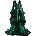 Daily Life Mall Women's Feather Bridal Robes Old Hollywood Maternity Photoshoot Nightgown Silk Bathrobe Long Lingerie