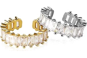 Heveer Bague en Zirconium Bague Ouverte avec Taille Ajustable Bagues en Pierre à la Mode pour Femme Girl 2 Pièces Argent Or