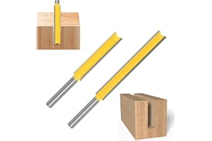 AIMFACT 2Pcs Extra Long Straight Router Bit Set 1/4 Shank, 2'' & 3'' Long Cutting Trimming Cutter Carbide Bearing Flush Trim Bit Wood Milling Cutter Double Flute Straight Grooving Bit for Woodworking Tools