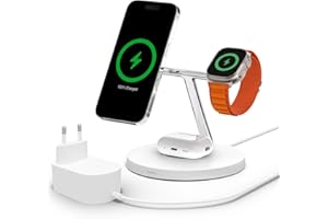 ‎BELKIN Belkin MagSafe bezprzewodowa ładowarka 3 w 1, szybkie ładowanie o mocy 15 W dla iPhone'a i Apple Watch, stacja ładująca do AirPods, iPhone'a 14/14 Plus, 13, Pro, Pro Max, Mini, i Apple Watch – biała