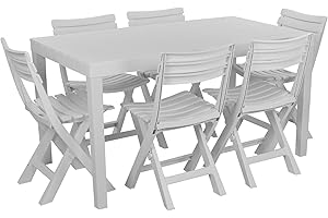 URBN GARDEN Large White Square Garden Plastic Table & Chairs Patio Deck Side Snack Outdoor (4)