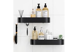 ZUIMENG Mensola Doccia Senza Foratura, 2 Pcs Anti-Ruggine Mensole Bagno Adesiva con 4 Ganci, 38.5-40 cm Grande Capacità Portaoggetti Doccia Organize (Nero)