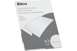Ibico Basics Láminas para Plastificar Tamaño A3, Grosor Medio, Pack de 100, Acabado Brillante, Transparentes, 627312