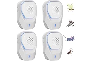 QUEATH Repellente ad Ultrasuoni Elettromagnetico Efficace, Antizanzare Ultrasuoni, Repellente per Zanzare,Topi,Formiche,Mosche, Ragni,Scarafaggi-100% Professionale ed Efficace (Pack 4)