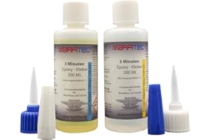 marfitec © 5-Minuten-Epoxy 200ml (Epoxidharz 100ml, Epoxidhärter 100ml) 2 Komponenten Kleber auf Epoxidharz Basis, 2K Kleber mit hoher Beständigkeit für viele Materialien