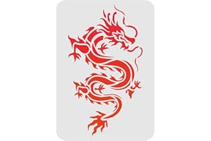 FINGERINSPIRE - Stencil con drago, dimensioni: 29,7 x 21 cm, riutilizzabile, motivo: drago cinese, asiatico, orientale, per dipingere su pareti, mobili, tessuto, legno