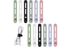 GAUBSS Silicone Cable Ties 12pcs - Reusable Flexible Organiser, Tidy Clips for Earphone, Phone Charger, Audio USB - Space-Saving Home Office Storage Solutions