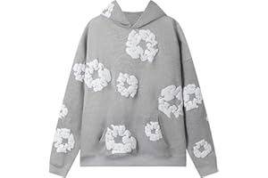 Generisch Felpa con cappuccio per bambini con motivo floreale, Y2K, motivo floreale, casual, hip-hop, vintage, con cappuccio, unisex, per ragazze, ragazzi, in denim, a maniche lunghe, large, stile