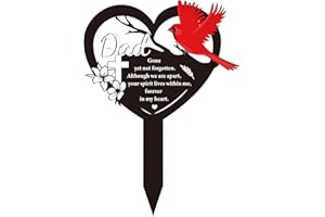 Eiapadeor Dad Grave Ornaments Memorial Plaques Memorial Gifts for Loss of Dad Father, Cardinal Metal Grave Plaque Stake, Heart Gravesite Marker Sign for Garden, Cemetery Yard Graveyard Decoration