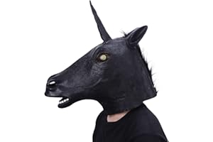molezu Magical Unicorn Mask, Novelty Halloween Costume Party Unicorn Latex Animal Head Mask（Negro）