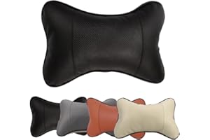 2 Piezas Almohadas de Cuello, Jayboson Cuero PU Suave Transpirable Almohada de Viaje Asiento de Coche Cojín para el Reposacabezas (Negro)