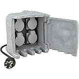 UNITEC Steckdosenverteiler für den Garten in Steinoptik, Gartensteckdose, Außensteckdose, IP 44, 4 Steckdosen Würfel