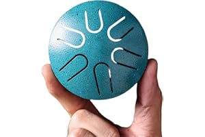 ‎ILWHE Stahlzungentrommel Regenspiel, 7,6 cm, 6 Töne, Mini-Outdoor-Regenspiel, Musikspiel, Handpan-Meditationstrommel für Garten, Mini-Handpan-Trommel (blau)