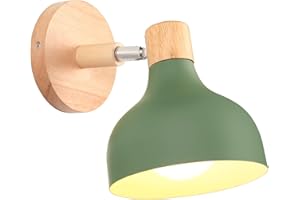 iDEGU Lampa ścienna Retro 15 cm, regulowana drewniana lampa ścienna, metal, E27, przemysłowa lampa sufitowa, vintage, oświetlenie ścienne, do salonu, sypialni, łazienki, (oliwkowa zielona)