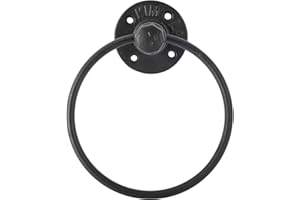 Homtone Industrial Pipe Hand Towel Rack, Wall Mounted Black Towel Ring for Bathroom Kitchen, Hand Towel Bar Rack (Round)