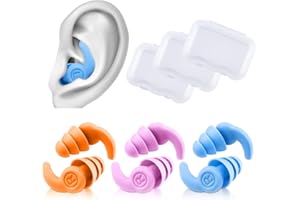 NOHLERLIFE Reusable Ear Plugs for Swimming, 3 Pairs Soft Silicone Waterproof Swim Earplugs with Noise Cancelling for Bathing, Surfing, Swimming, Kayaking and Other Watersports (Teens/Adults, Blue Orange Pink)