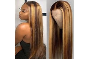 Bele Ombre 4/27 Color Straight Human Hair Wigs Highlight 13x6 T-Part Lace Front Wigs 150% Denisty Brazilian Human Hair Wigs Glueless Wig Pre-Plucked with Baby Hair for Black Women 22 inch