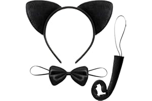 BOFYTR 3 PCS Cat Costume Accessories Cat Ears and Tail Set Black Animal Halloween Accessory Kit for Cat Cosplay Pack with Necklace for Halloween Party
