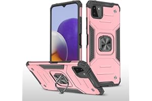 GOGME Funda para Samsung Galaxy A22 5G Delgado Rubber Caso, Estuche con 360 Anillo Soporte Coche Magnético Hard PC + Silicona TPU Bumper Híbrida Rugged Antigolpes Carcasa, Oro Rosa