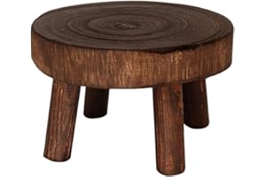 ASSR Mini Wooden Stool Display Stand,Vintage Wood Grain Garden Plant Pot Riser with 4 Legs Round Wood Stool Plant Stand Modern Flower Display Holder for Indoor Outdoor Home Garden Decor