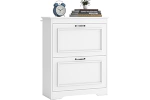 Brinlawb Meuble à Chaussures Entree, Armoire à Chaussures avec 2 Portes abattantes,Séparateur Réglable, Peut contenir 8 à 12 Paires de Chaussures pour entrée, Couloir, Chambre, 2 Tiroirs, Blanc
