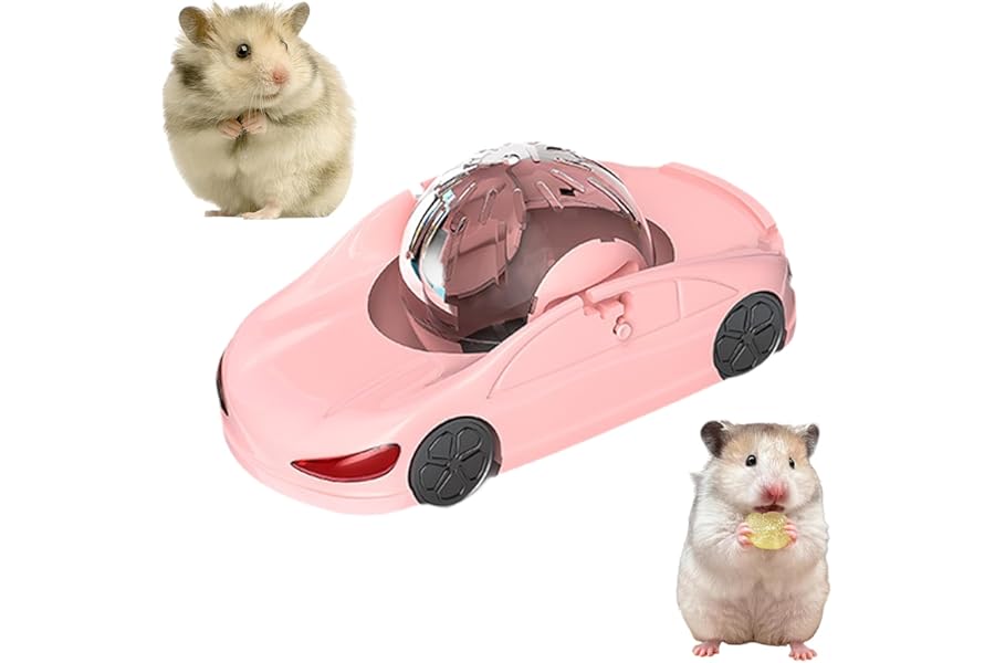 Hamster Ball Sports Car - Funny Exercise Wheels with Detachable Transparent Breathable Ball, 3 Play Modes, Hamster Running Ball in Car Suitable for 5-8cm Young Gerbil Dwarf Small Pet (Pink)