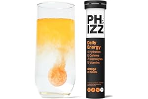 Phizz Daily Energy Electrolyte Hydration Tablets - 16 Vitamins and Minerals - Effervescent Energy Tablets - 75mg Caffeine (Daily Energy (Orange), 20)