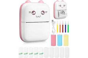 Zounin Mini stampante portatile,stampante multifunzione Bluetooth,stampante termica wireless mobile con 13 rotoli di carta a 5 colori,errori per studenti,stampa di modelli multifunzione,rosa