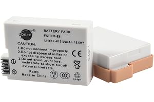 DSTE DE DSTE 2-Pack Rechange Batterie pour Canon LP-E8 EOS 550D 600D 650D 700D Kiss X4 Kiss X5 Kiss X6i X7i Rebel T2i T3i T4i T5i