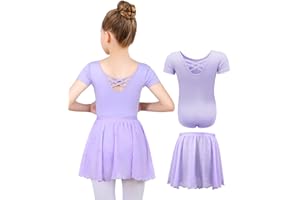 MYSSUCI Ballettkleidung Mädchen Ballettkleid Kinder Kurzarm Baumwolle Ballettanzug Tanzbody Tanzkleid mit Chiffon Rock Tütü 3-11Jahre